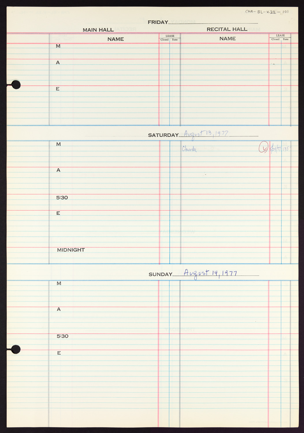 Carnegie Hall Booking Ledger, volume 22, page 101