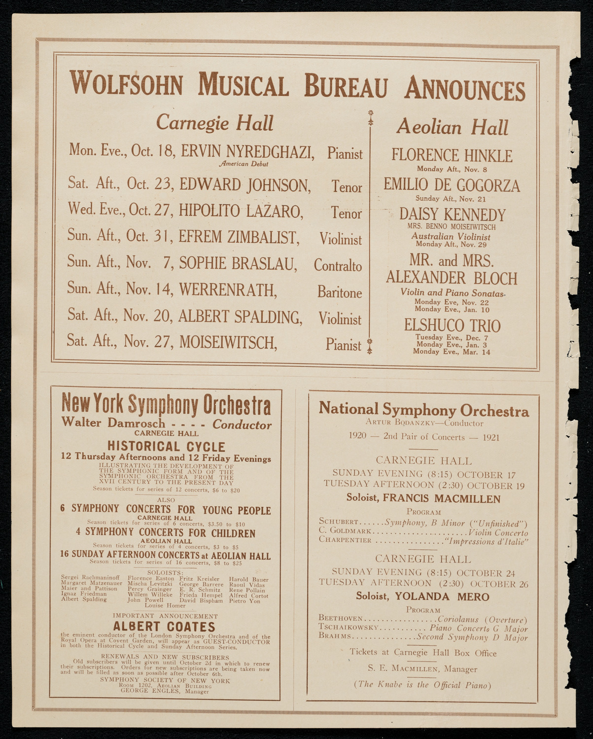 Josef Stopak, Violin, October 16, 1920, program page 8