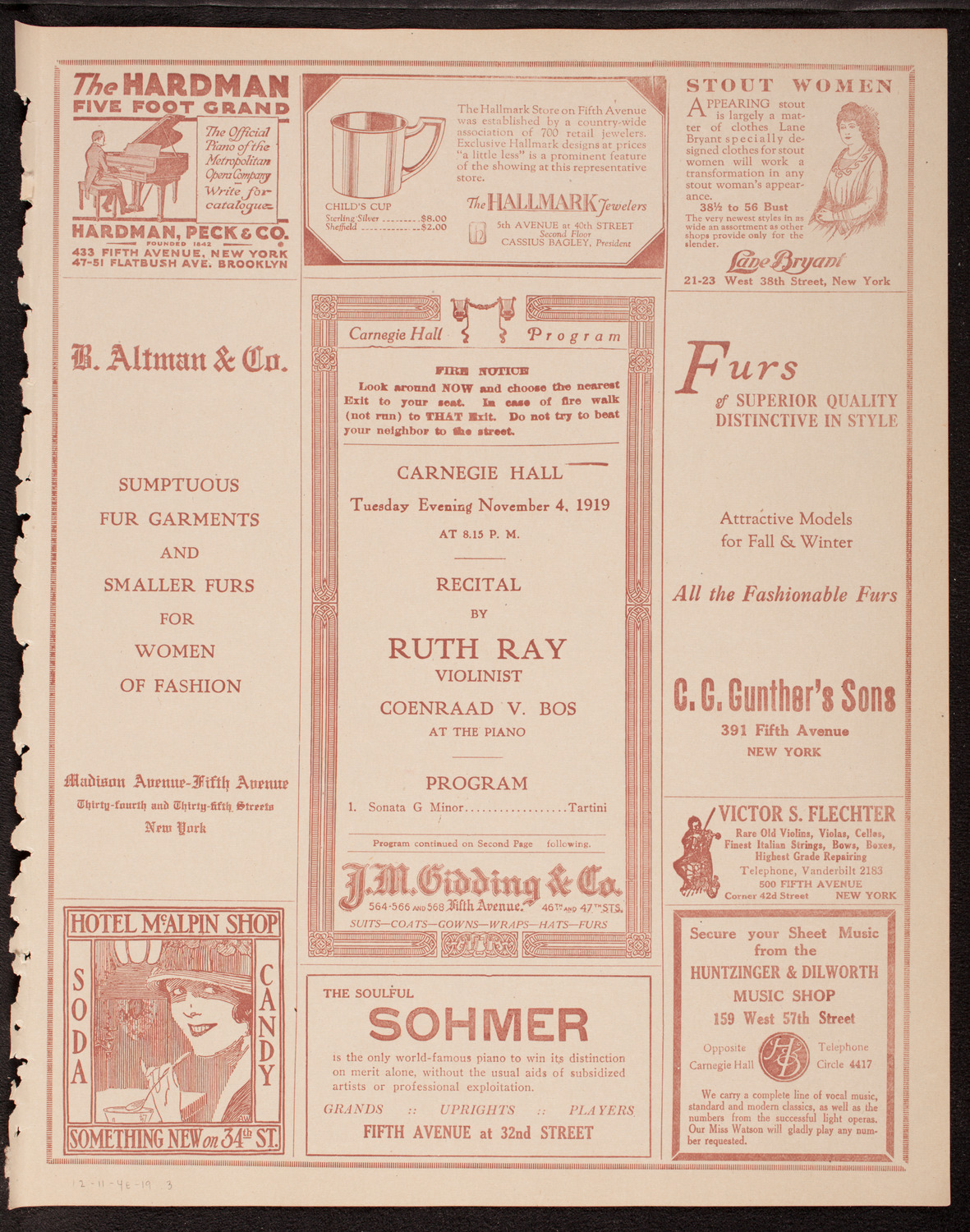 Ruth Ray, Violin, November 4, 1919, program page 5