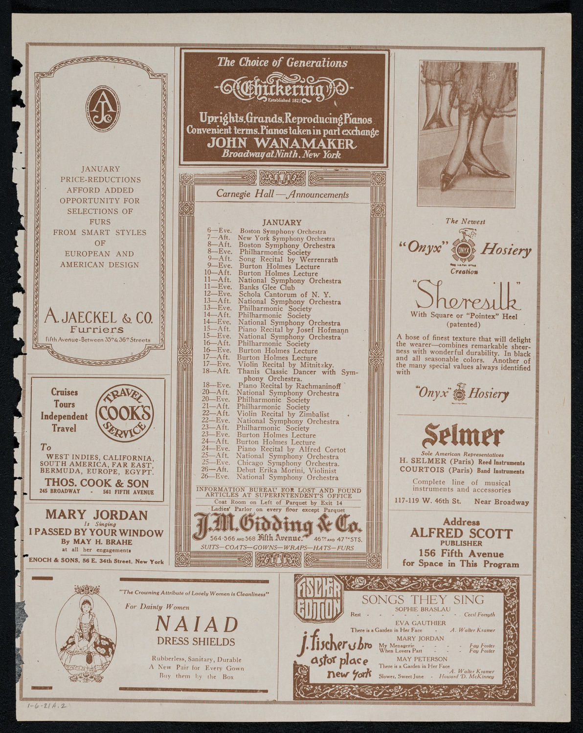 New York Symphony Orchestra, January 6, 1921, program page 3