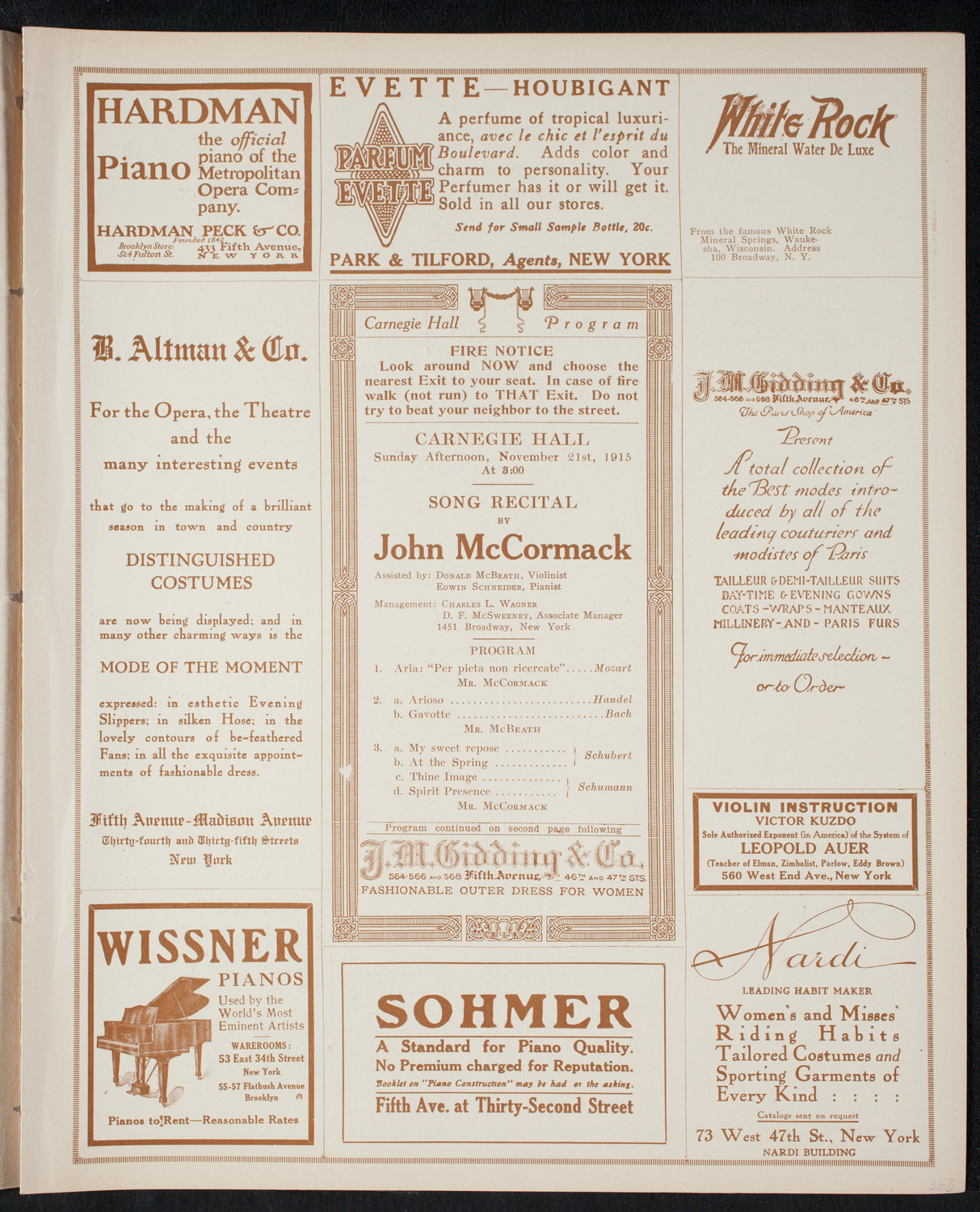John McCormack, Tenor, November 21, 1915, program page 5
