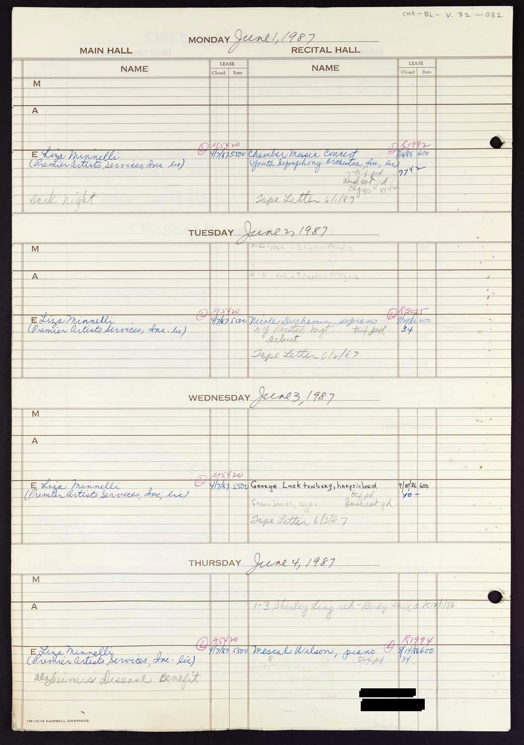 Carnegie Hall Booking Ledger, volume 32, page 82