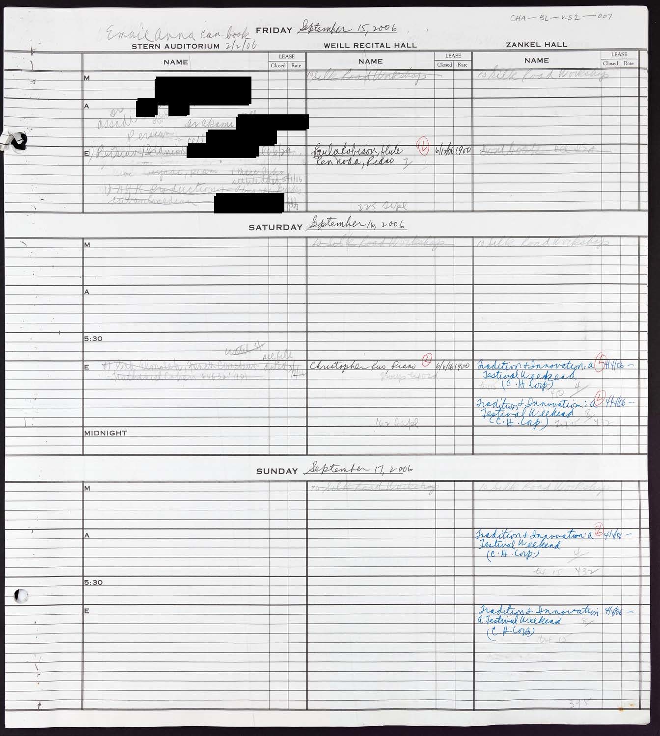 Carnegie Hall Booking Ledger, volume 52, page 7