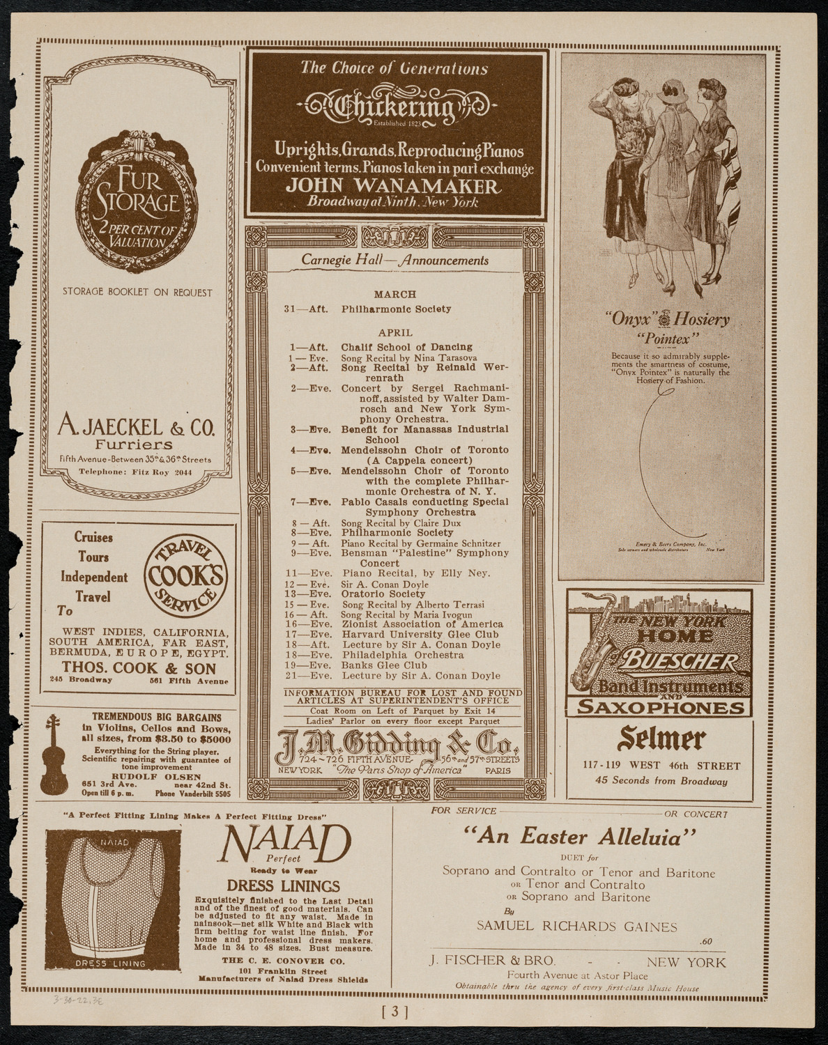 New York Philharmonic, March 30, 1922, program page 3