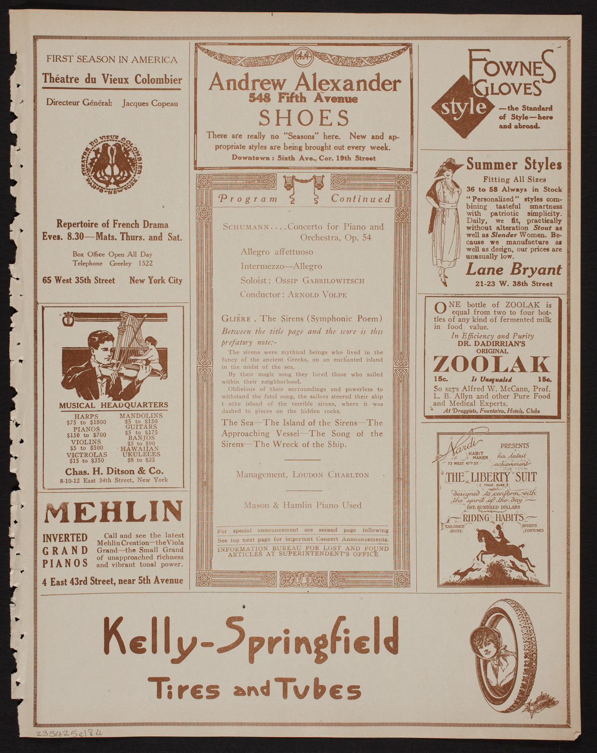 Ossip Gabrilowitsch Orchestral Concert, April 25, 1918, program page 7