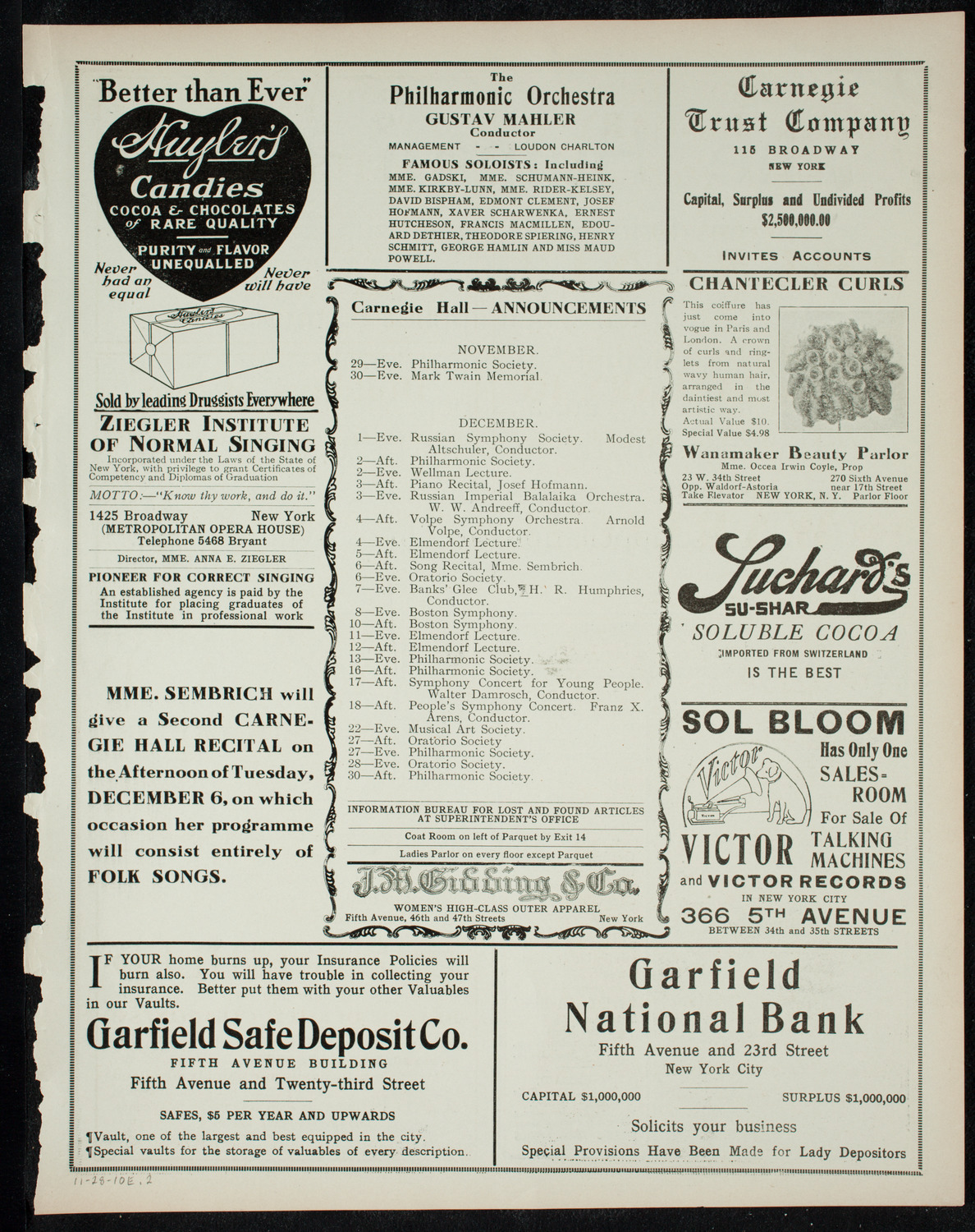 Great Imperial Russian Court Balalaika Orchestra, November 28, 1910, program page 3