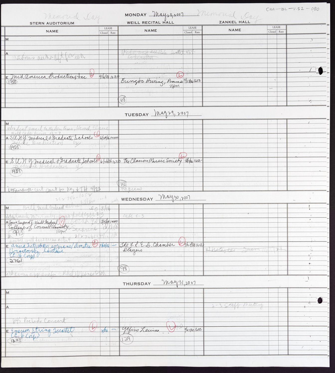 Carnegie Hall Booking Ledger, volume 52, page 80