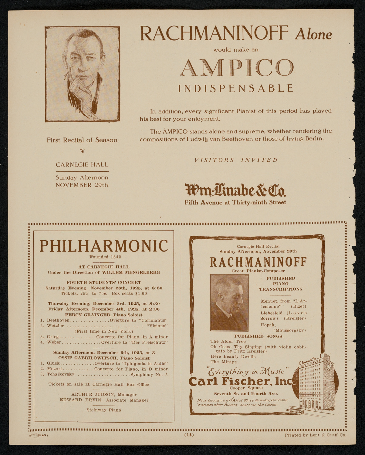 New York Philharmonic, November 27, 1925, program page 12