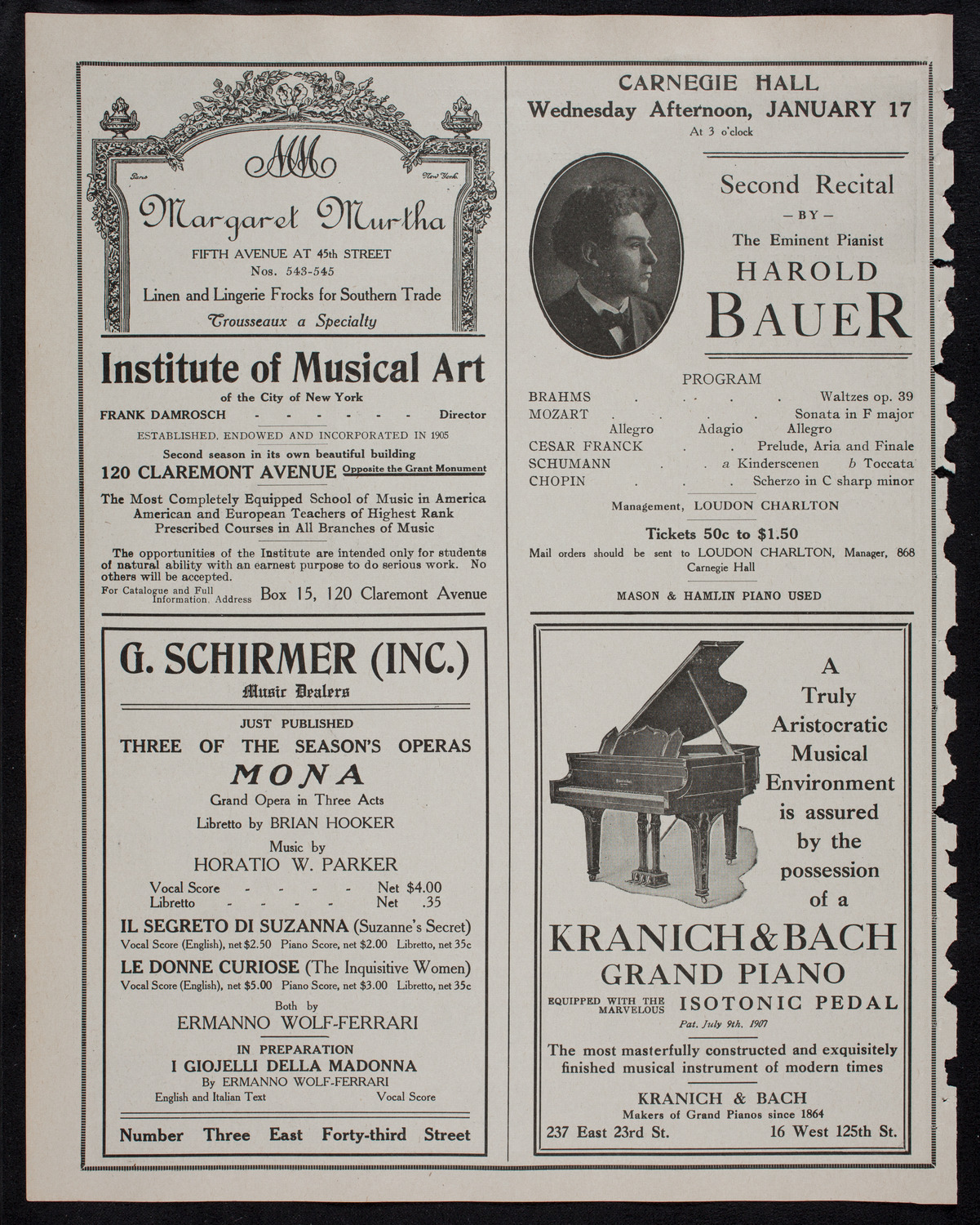 Edmond Clement, Tenor, January 16, 1912, program page 6