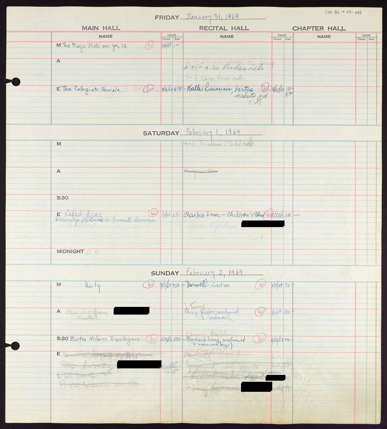 Carnegie Hall Booking Ledger, volume 9, page 45