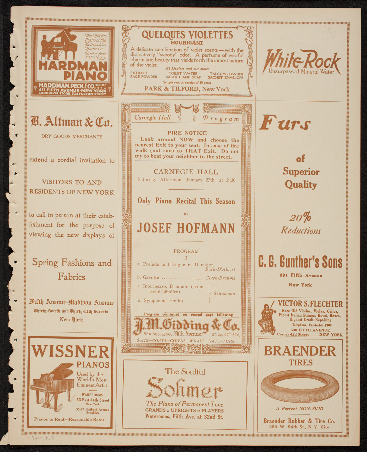 Josef Hofmann, Piano, January 27, 1917, program page 5