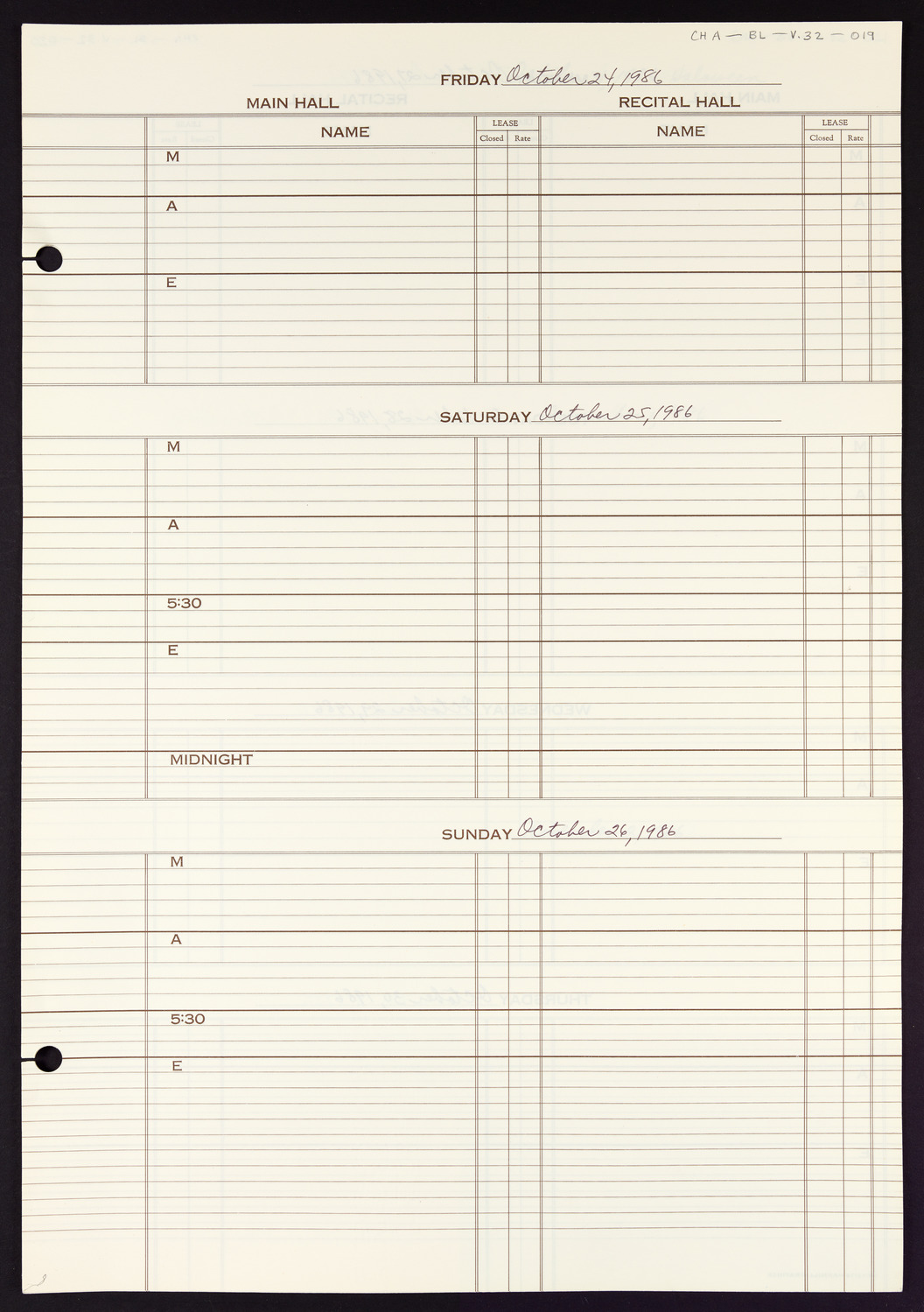 Carnegie Hall Booking Ledger, volume 32, page 19