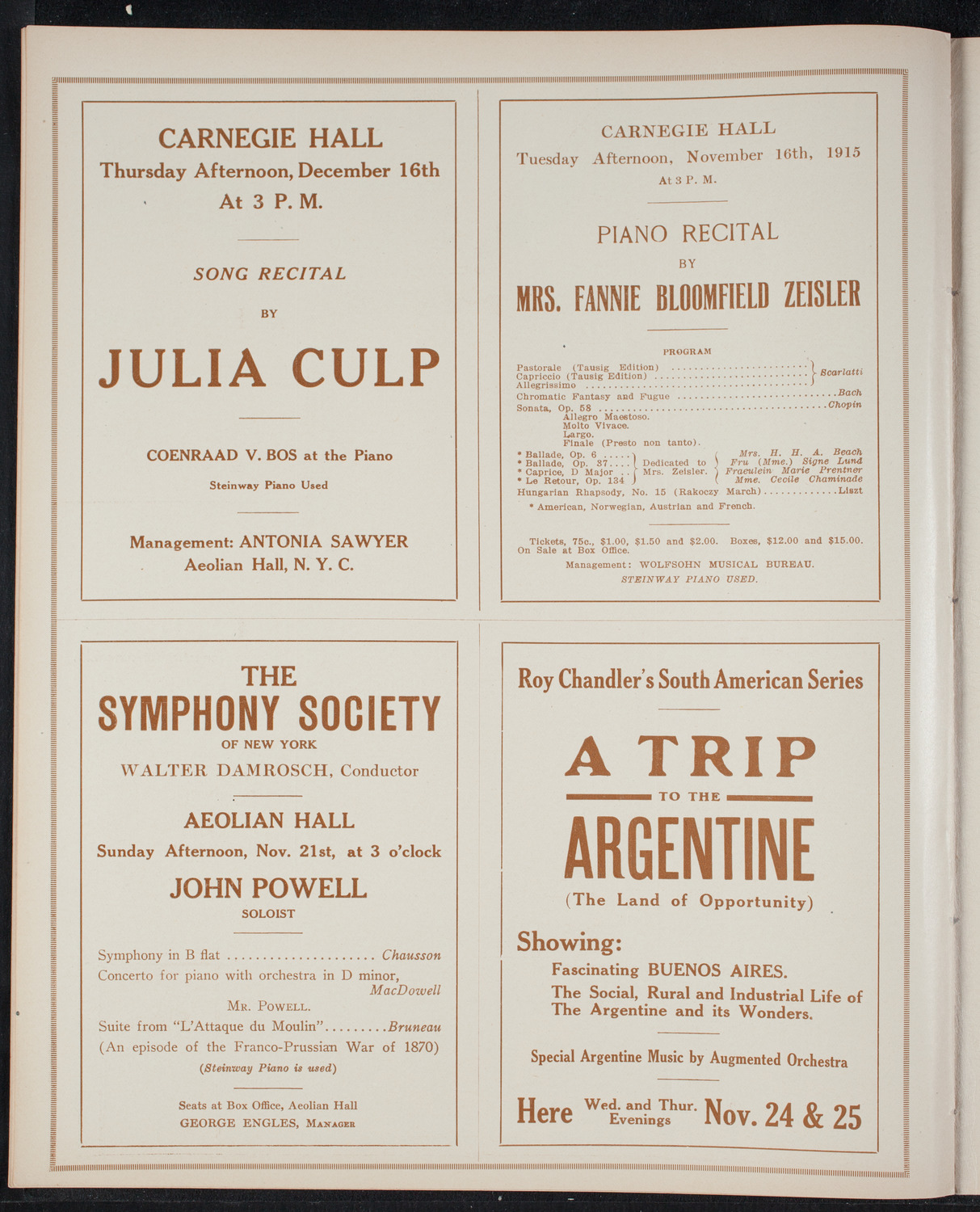 Frances Alda, Soprano, November 9, 1915, program page 8
