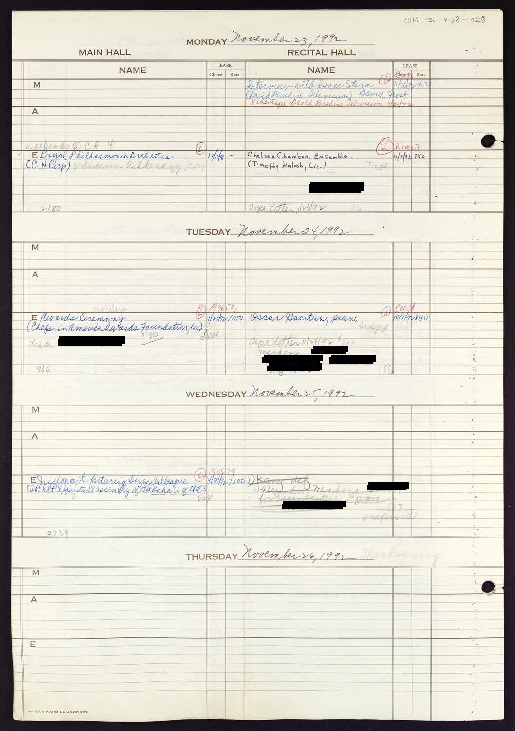 Carnegie Hall Booking Ledger, volume 38, page 28