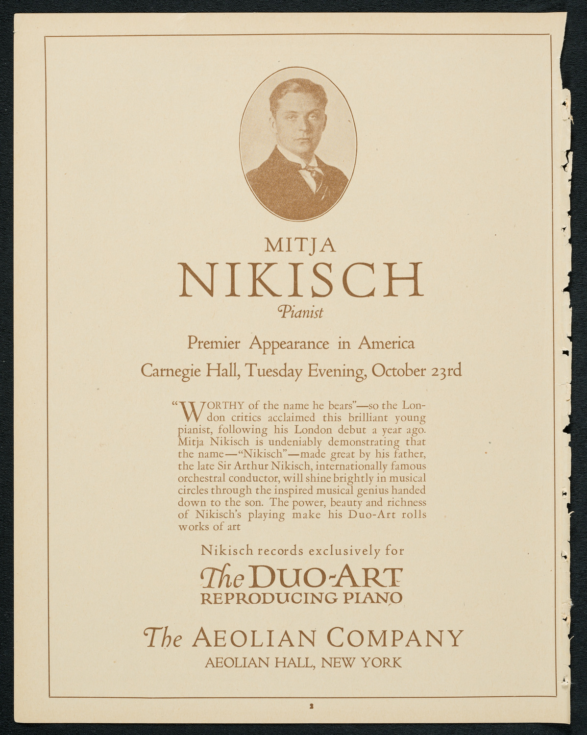 Claudio Arrau, Piano, October 20, 1923, program page 2