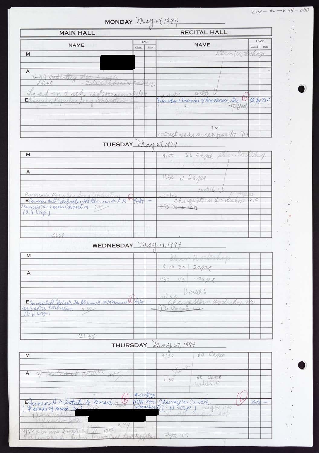 Carnegie Hall Booking Ledger, volume 44, page 80