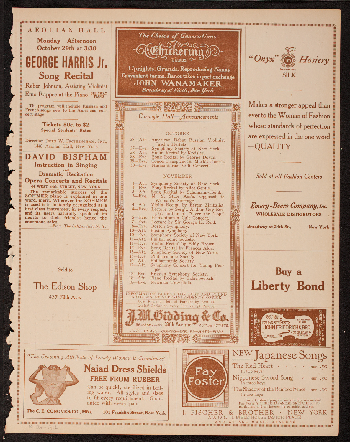 New York Philharmonic, October 26, 1917, program page 3