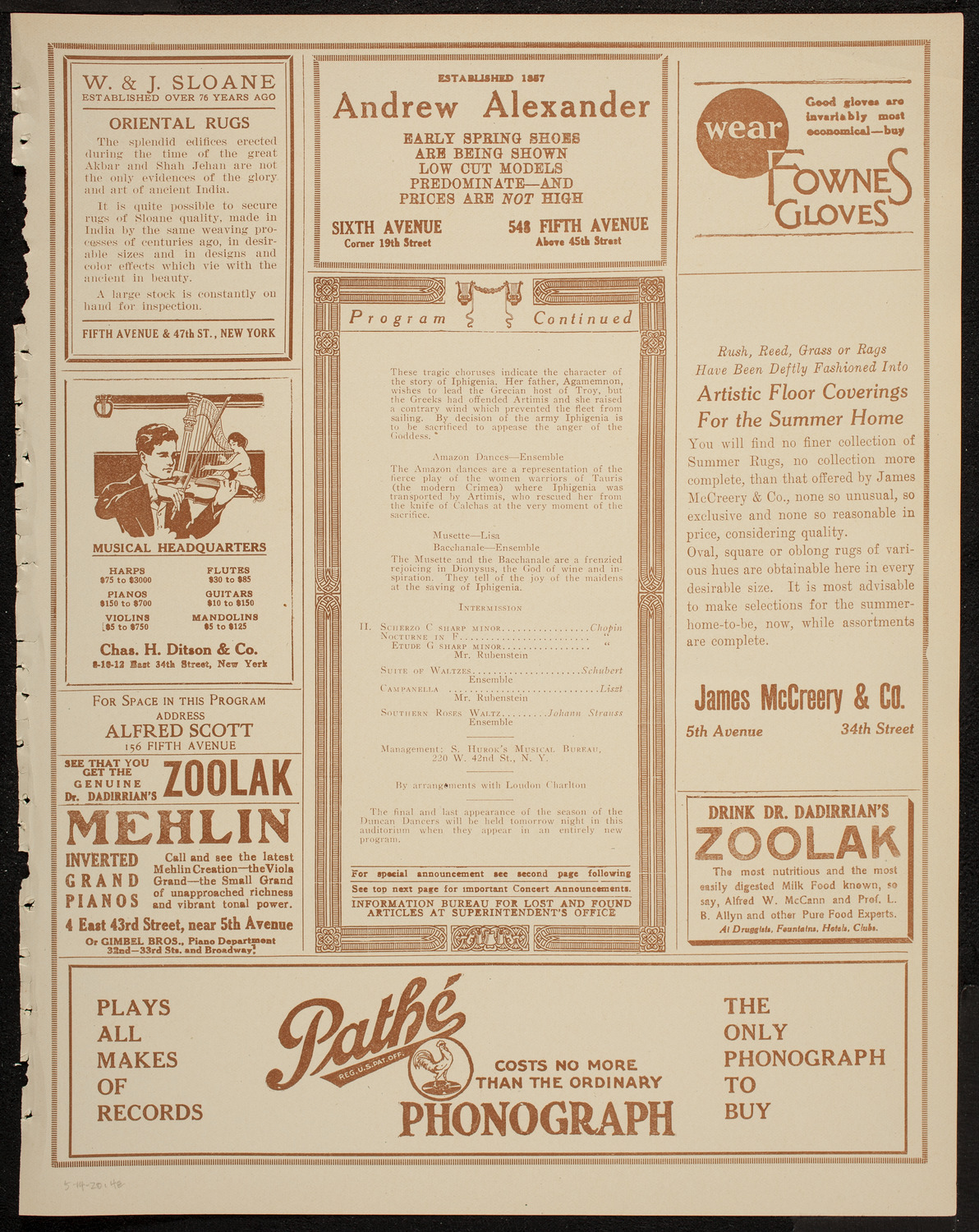 Isadora Duncan Dancers, May 14, 1920, program page 7