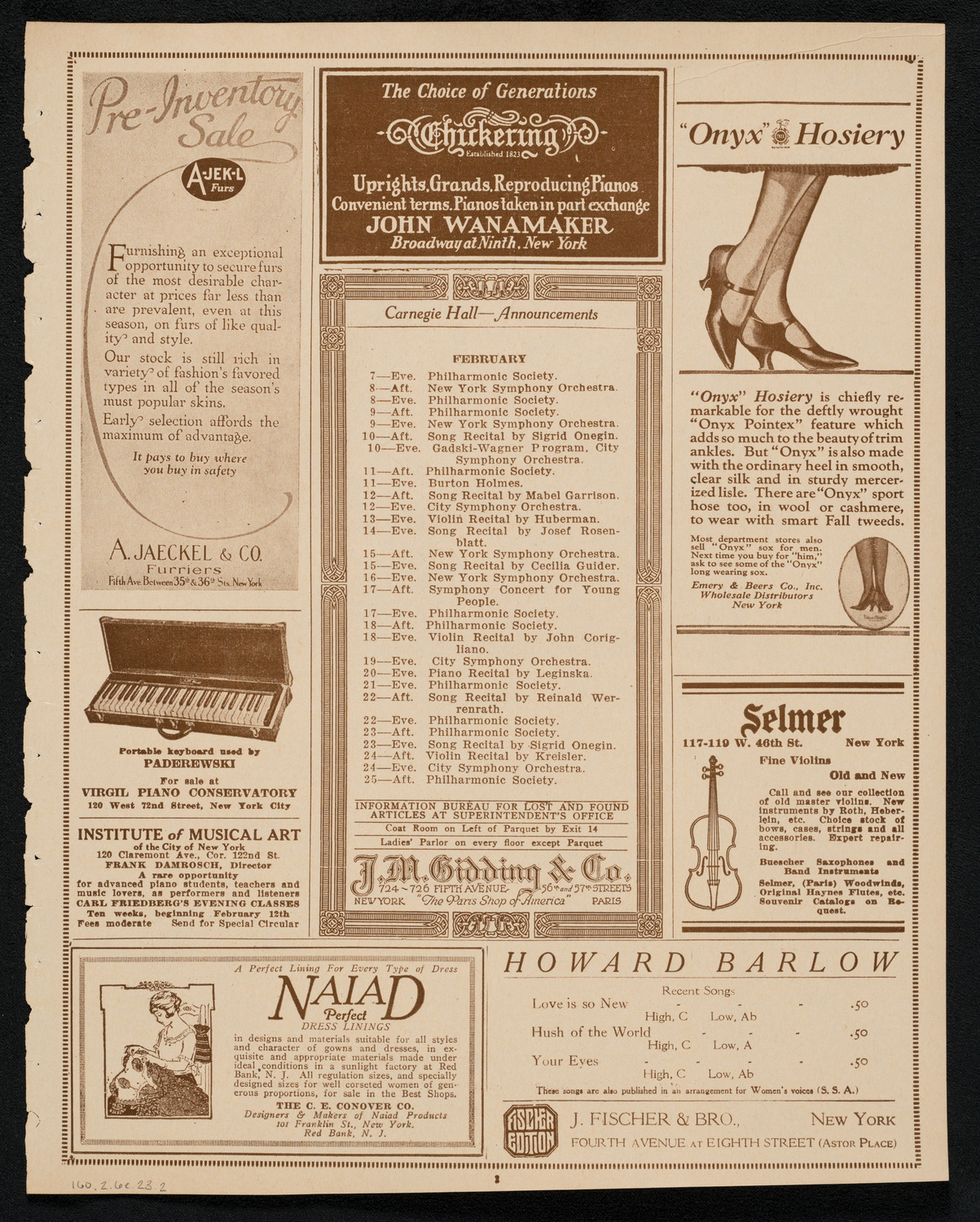 Philadelphia Orchestra, February 6, 1923, program page 3