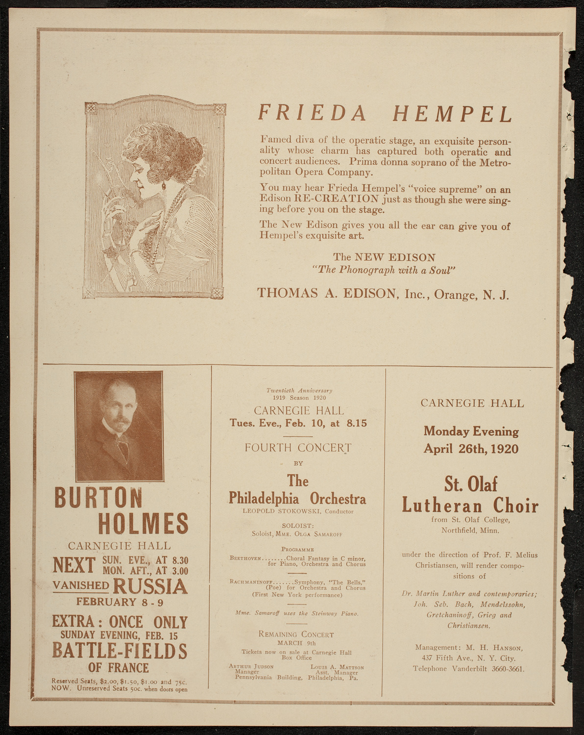 Frieda Hempel, Soprano, February 3, 1920, program page 2