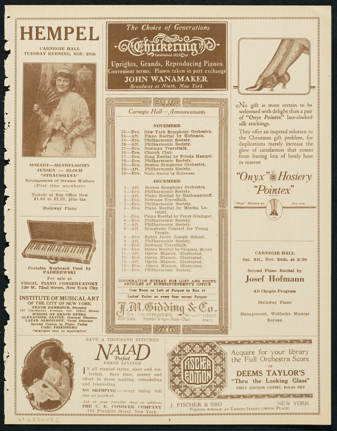 New York Philharmonic, November 23, 1923, program page 3