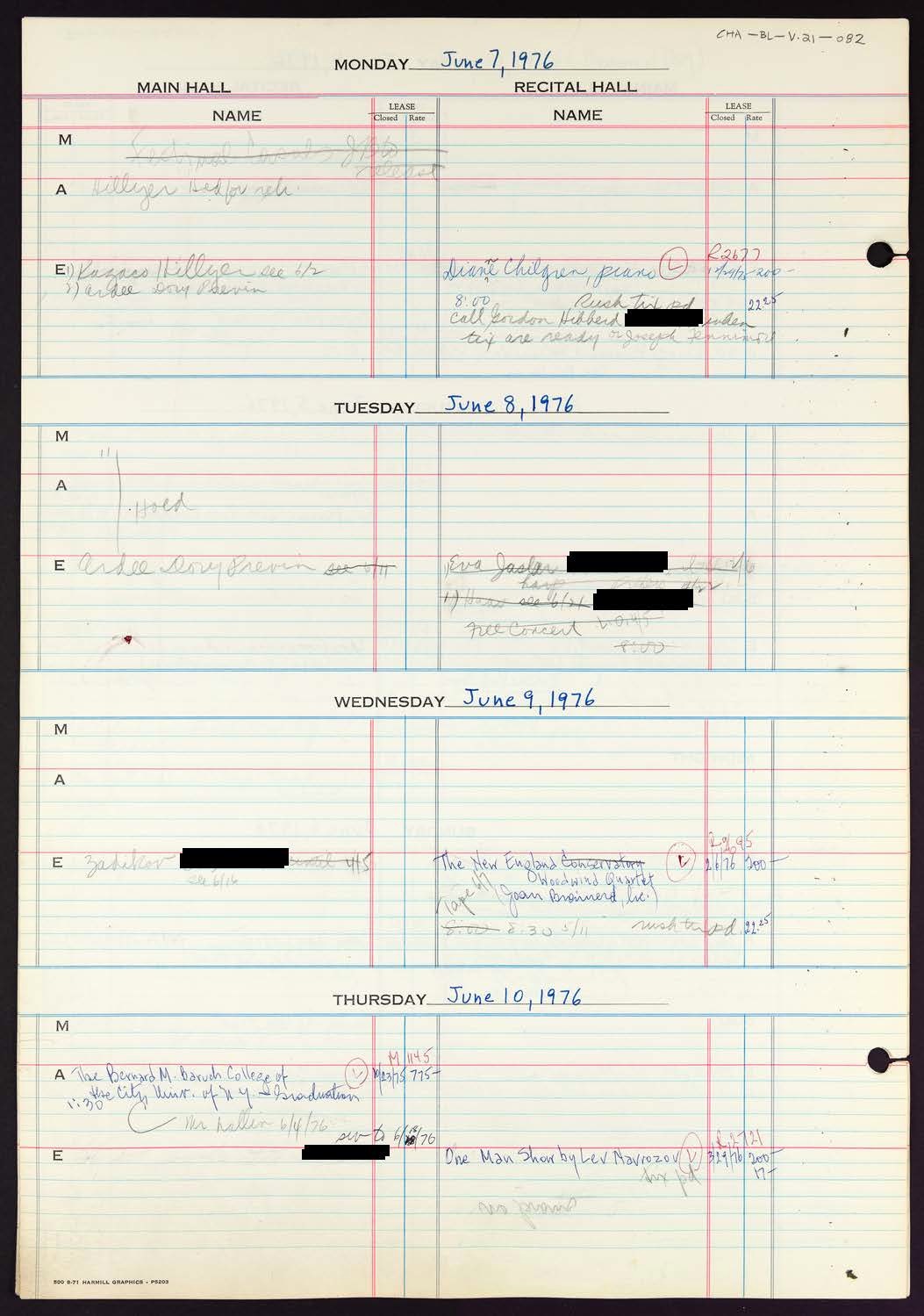 Carnegie Hall Booking Ledger, volume 21, page 82