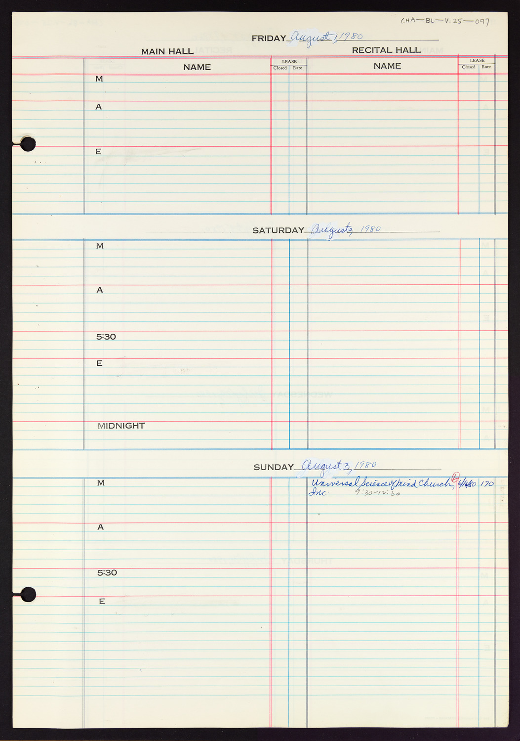 Carnegie Hall Booking Ledger, volume 25, page 97