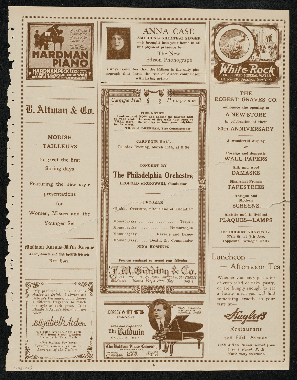 Philadelphia Orchestra, March 11, 1924, program page 5