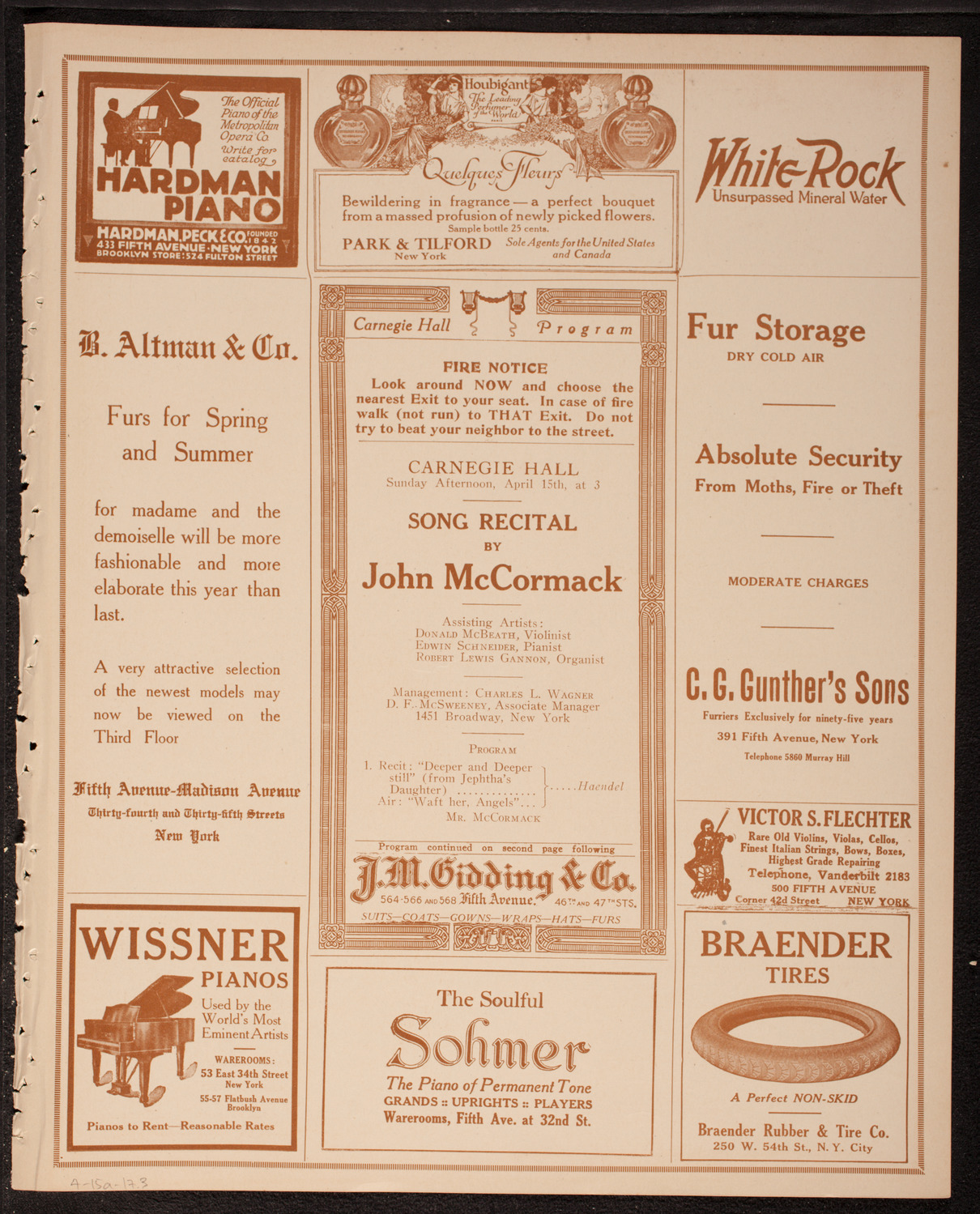 John McCormack, Tenor, April 15, 1917, program page 5