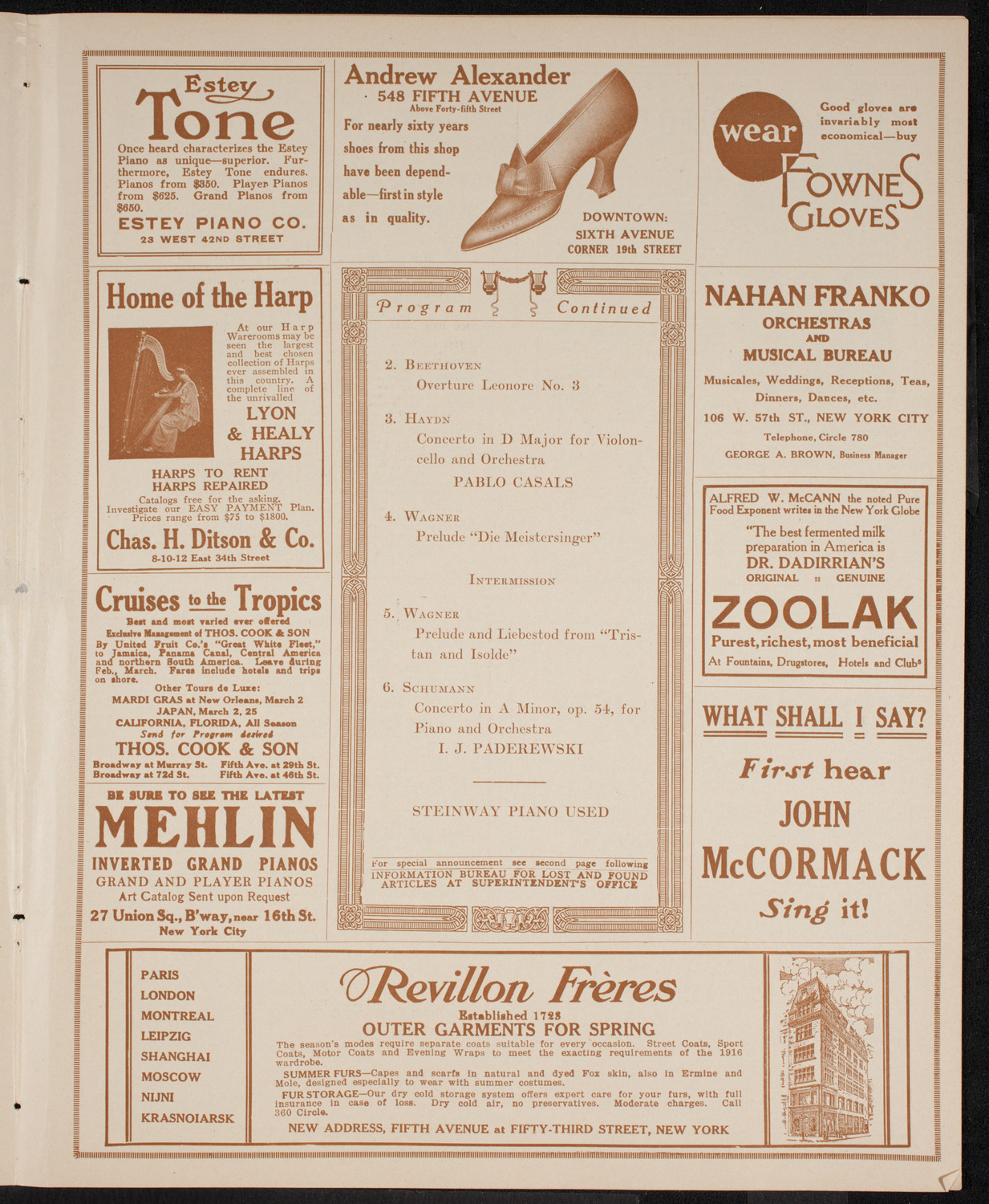 Benefit: Musicians' Foundation, Inc., March 29, 1916, program page 9