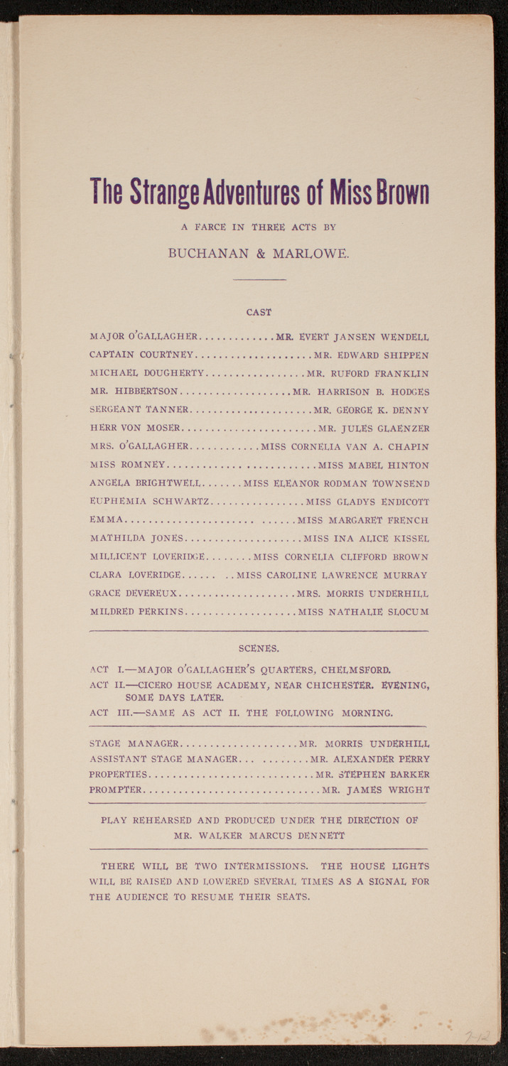 Amateur Comedy Club, April 17, 1912, program page 3