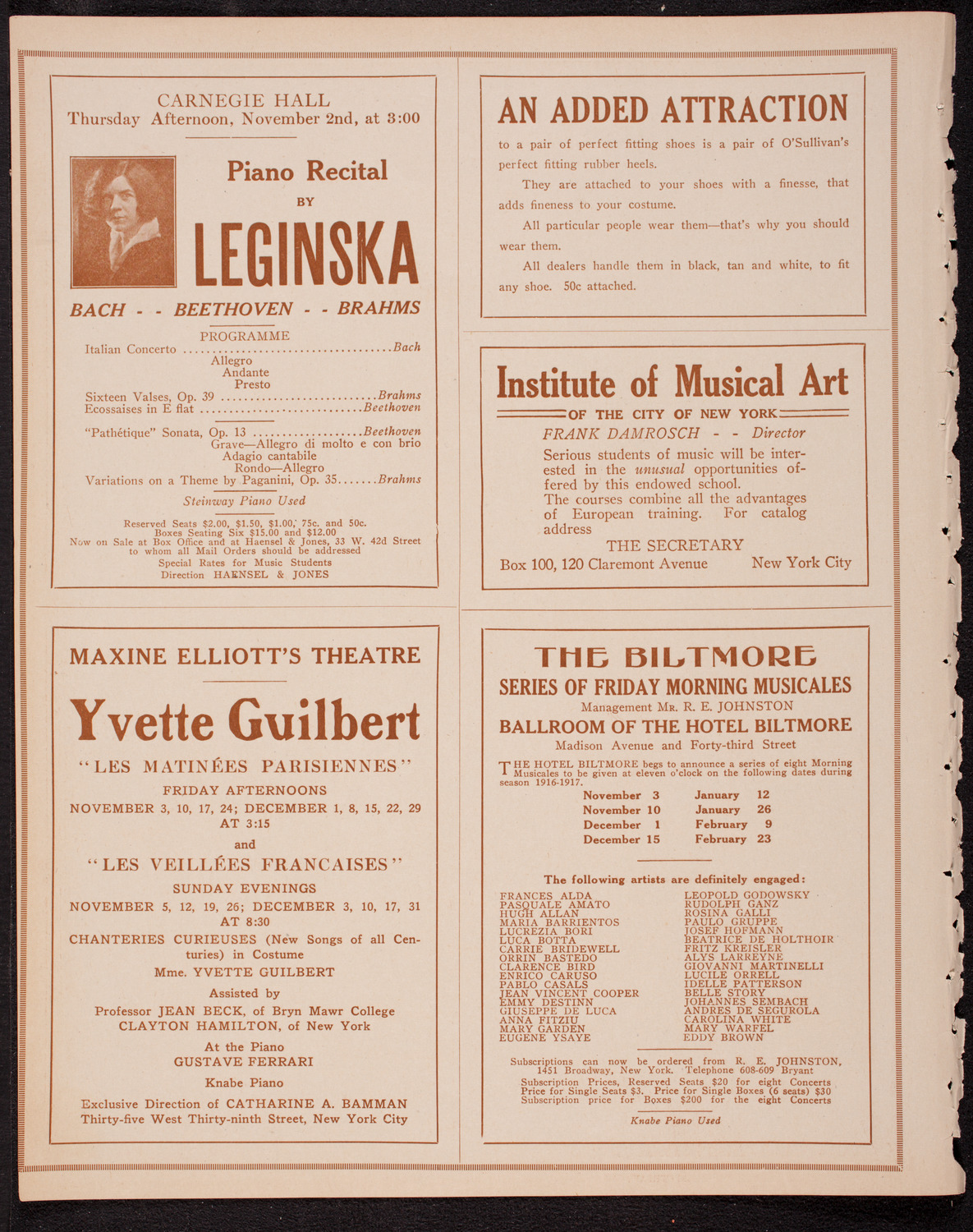 Otillie and Rose Laura Sutro, October 29, 1916, program page 2