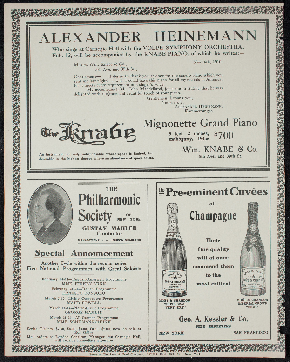 New York Philharmonic, February 10, 1911, program page 12