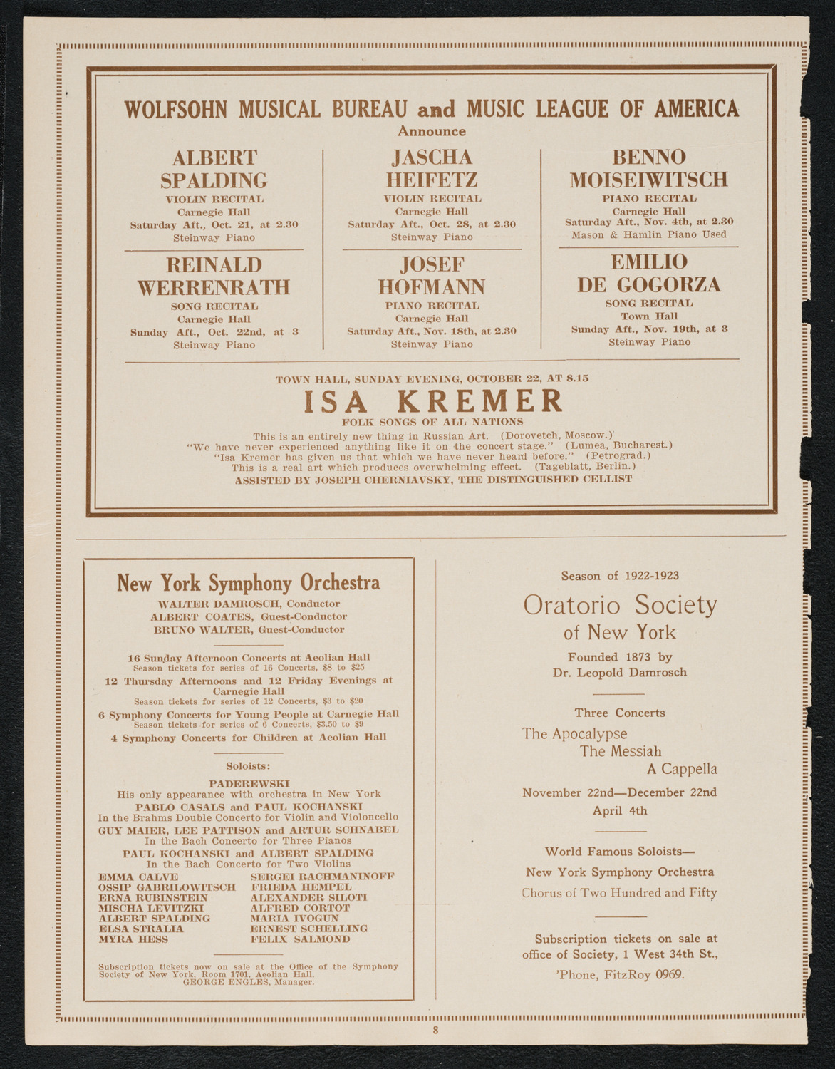 Isadora Duncan, Dancer, with Orchestra, October 11, 1922, program page 8