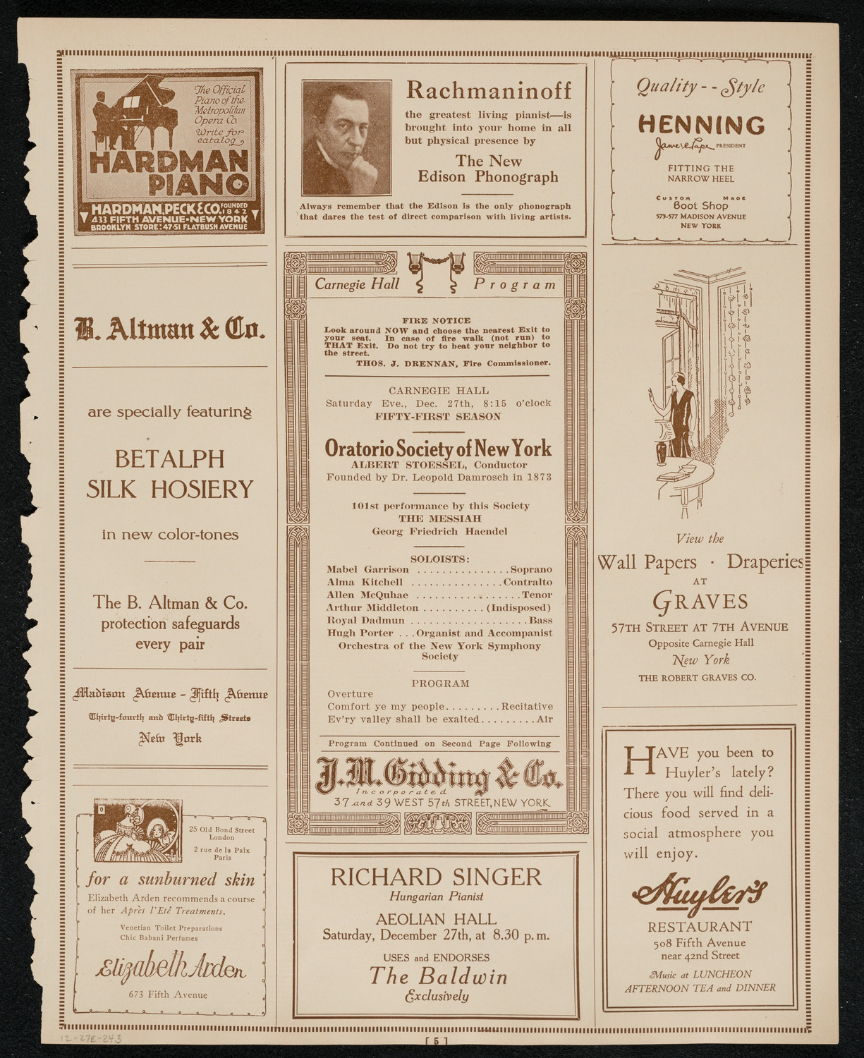 Oratorio Society of New York, December 27, 1924, program page 5