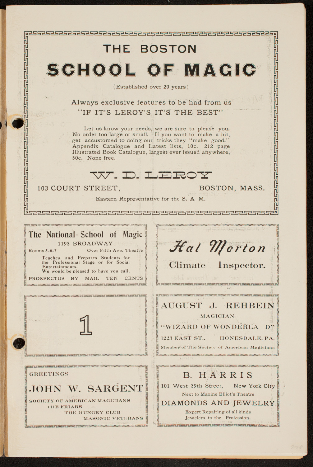 Society of American Magicians, March 26, 1912, program page 3