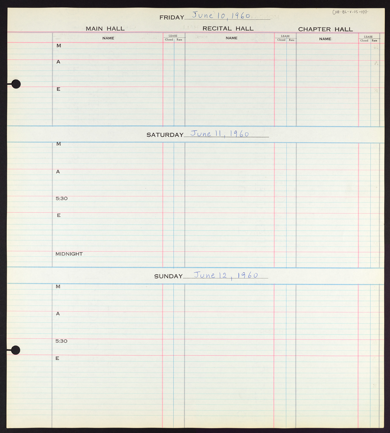 Carnegie Hall Booking Ledger, volume 5, page 77