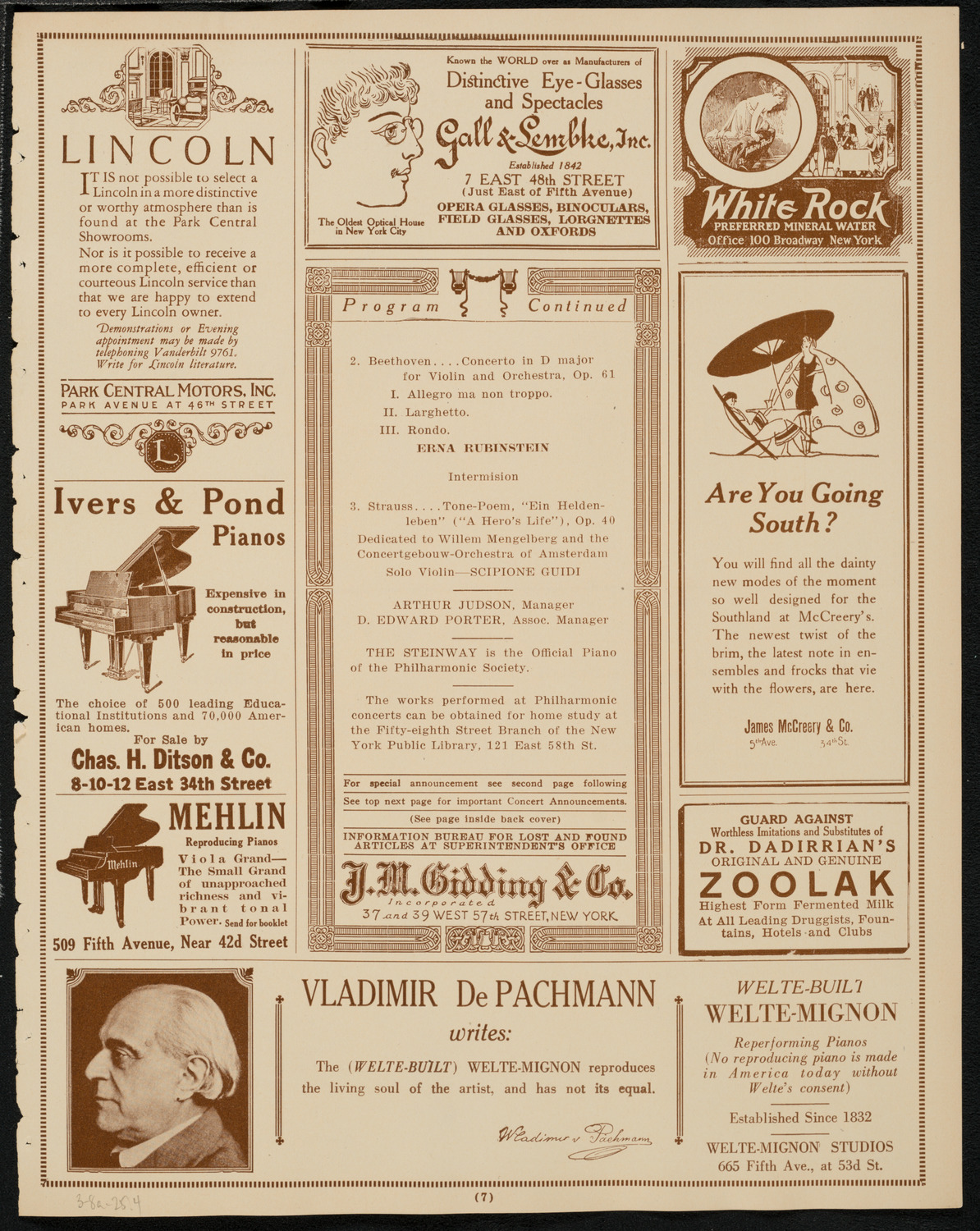 New York Philharmonic, March 8, 1925, program page 7