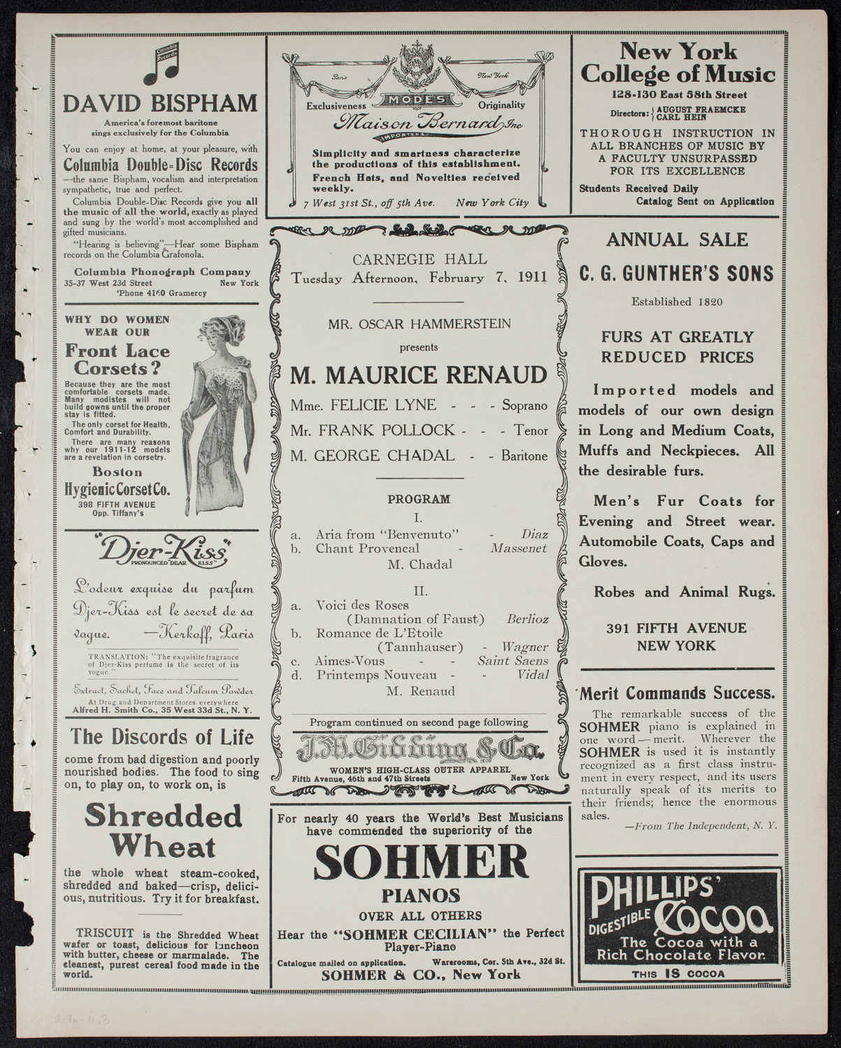 Maurice Renaud, Baritone, February 7, 1911, program page 5