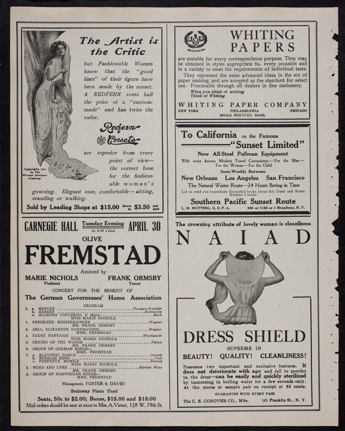 John McCormack, Tenor, April 14, 1912, program page 2