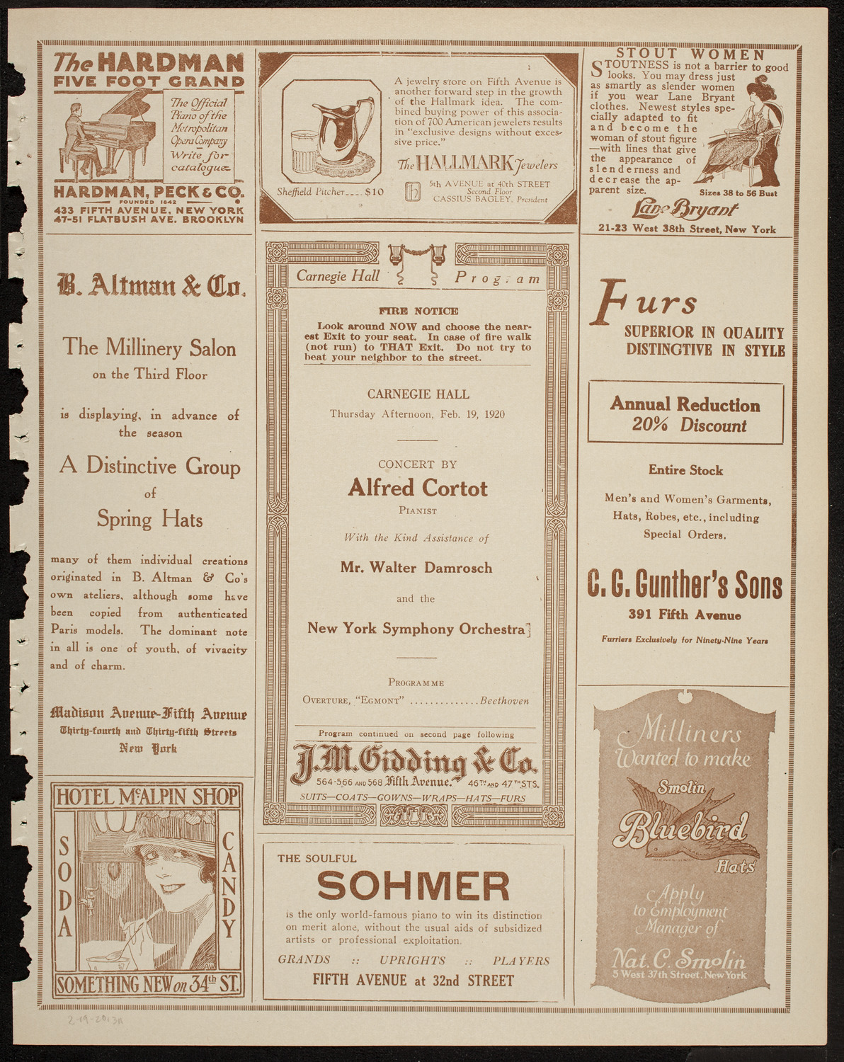 Alfred Cortot, Piano, with the New York Symphony Orchestra, February 19, 1920, program page 5