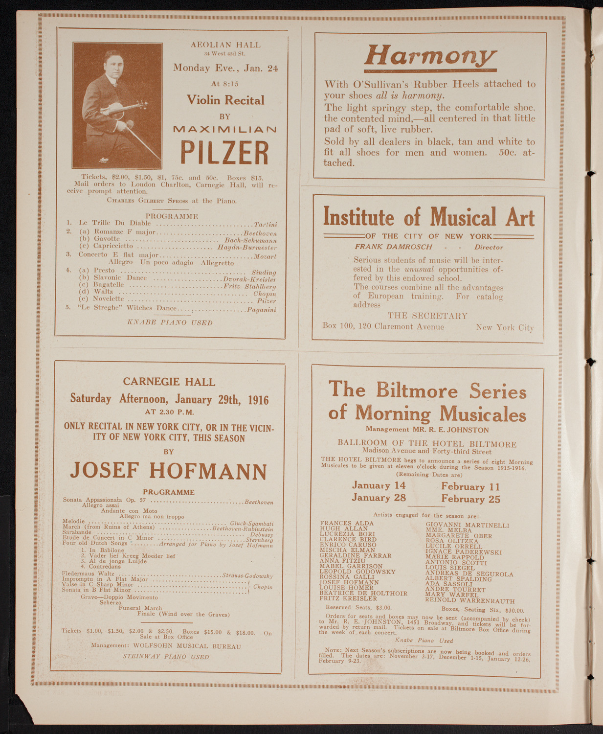 Orchestral Society of New York, January 1, 1916, program page 2