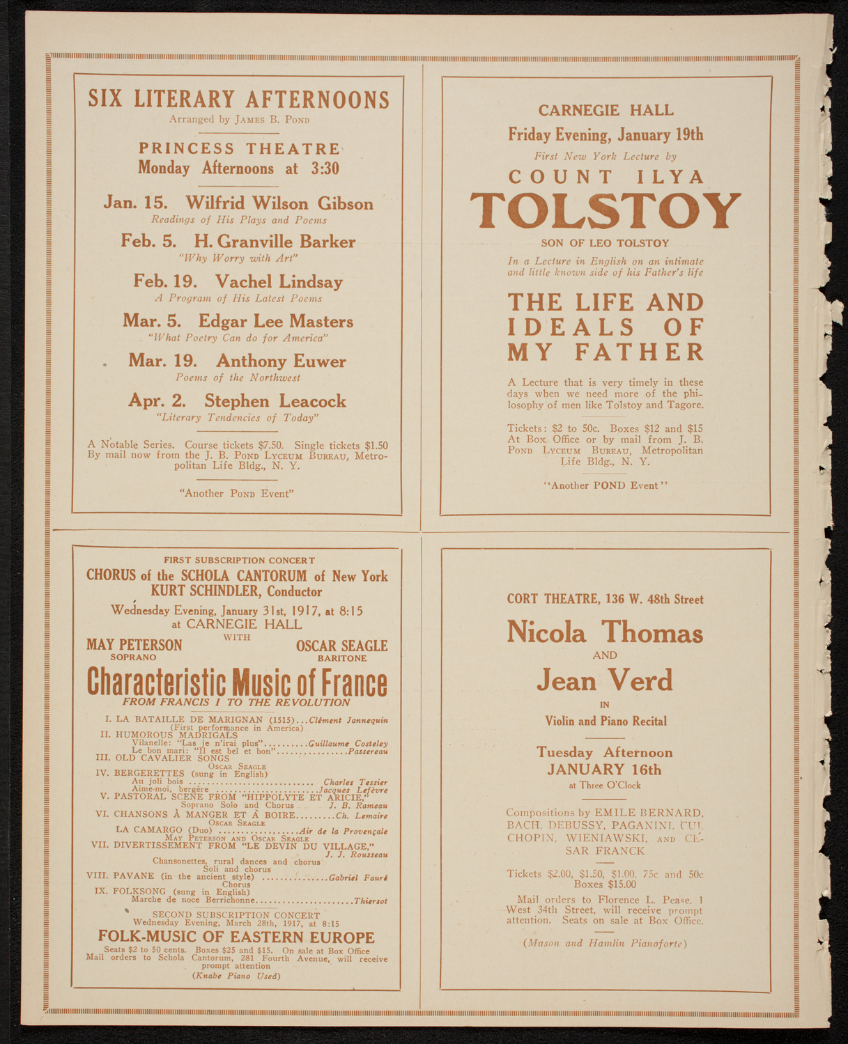 New York Philharmonic, January 12, 1917, program page 10