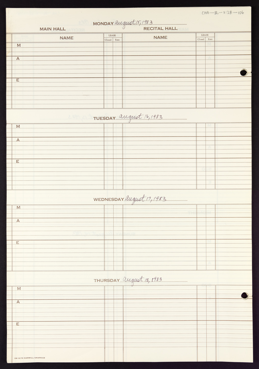 Carnegie Hall Booking Ledger, volume 28, page 106