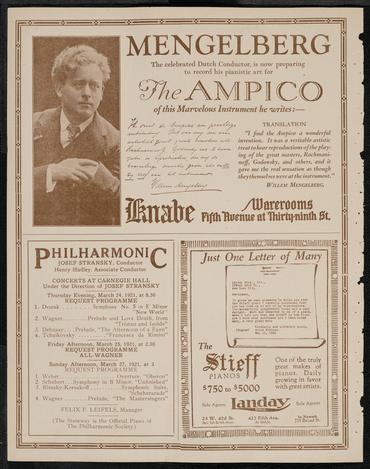 La Scala Orchestra, March 18, 1921, program page 12