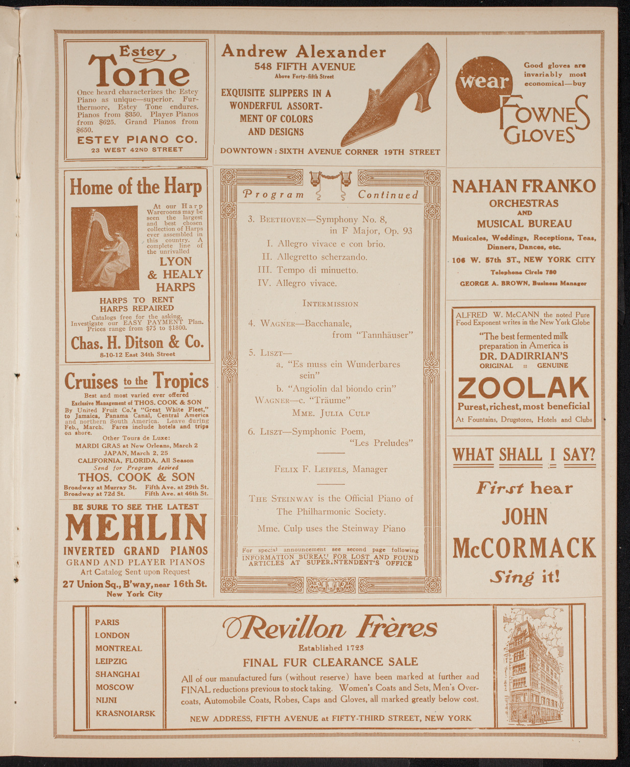 New York Philharmonic, February 20, 1916, program page 7