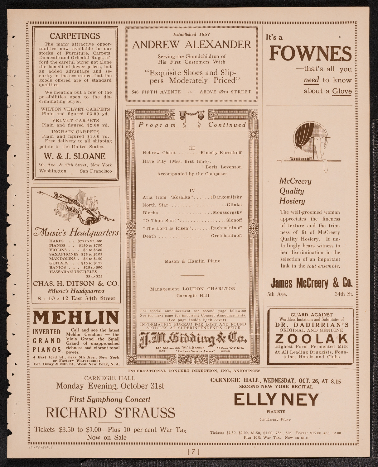 Alexander Akimoff, Bass, October 20, 1921, program page 7