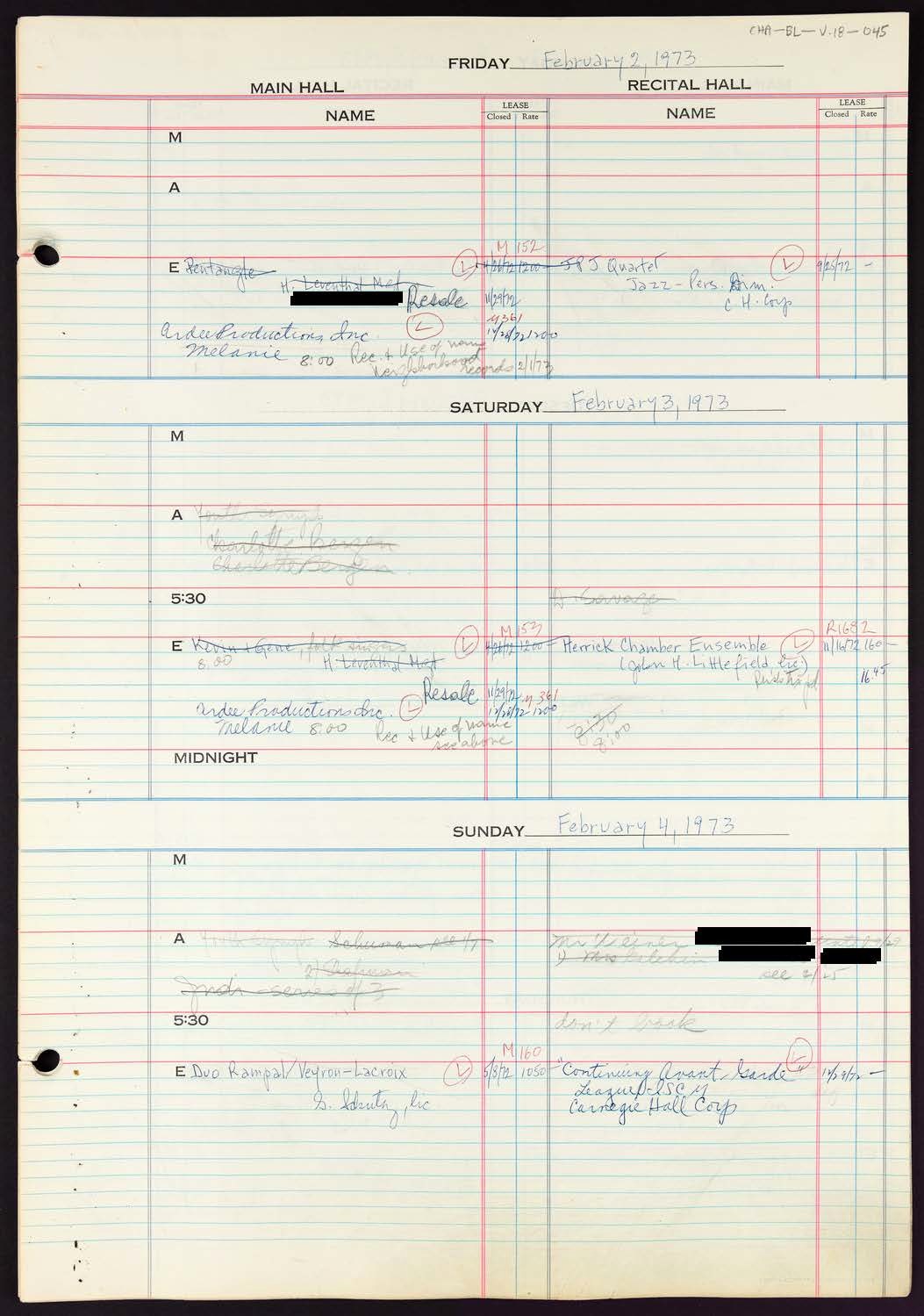 Carnegie Hall Booking Ledger, volume 18, page 45