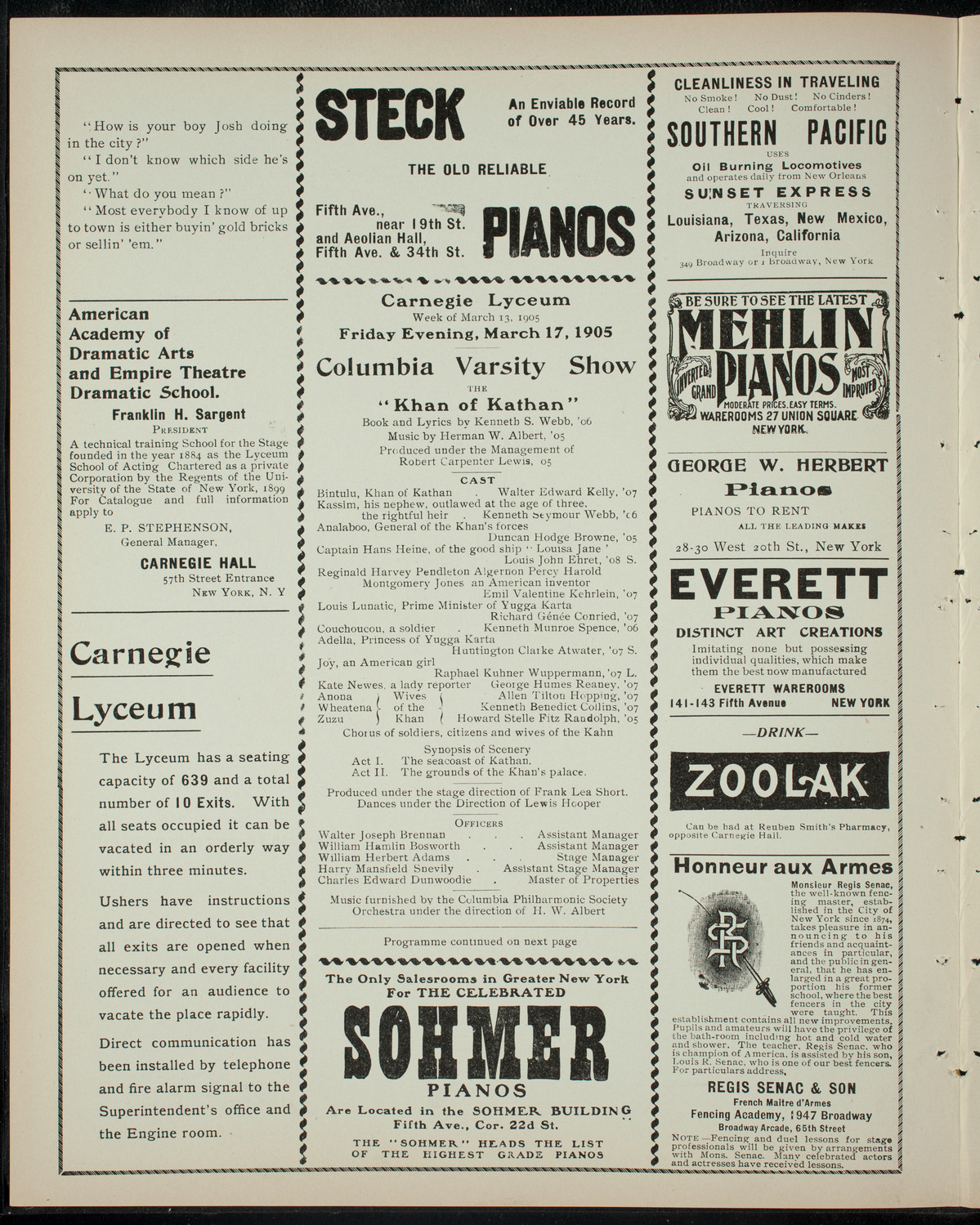 Columbia Varsity Show, March 17, 1905, program page 2