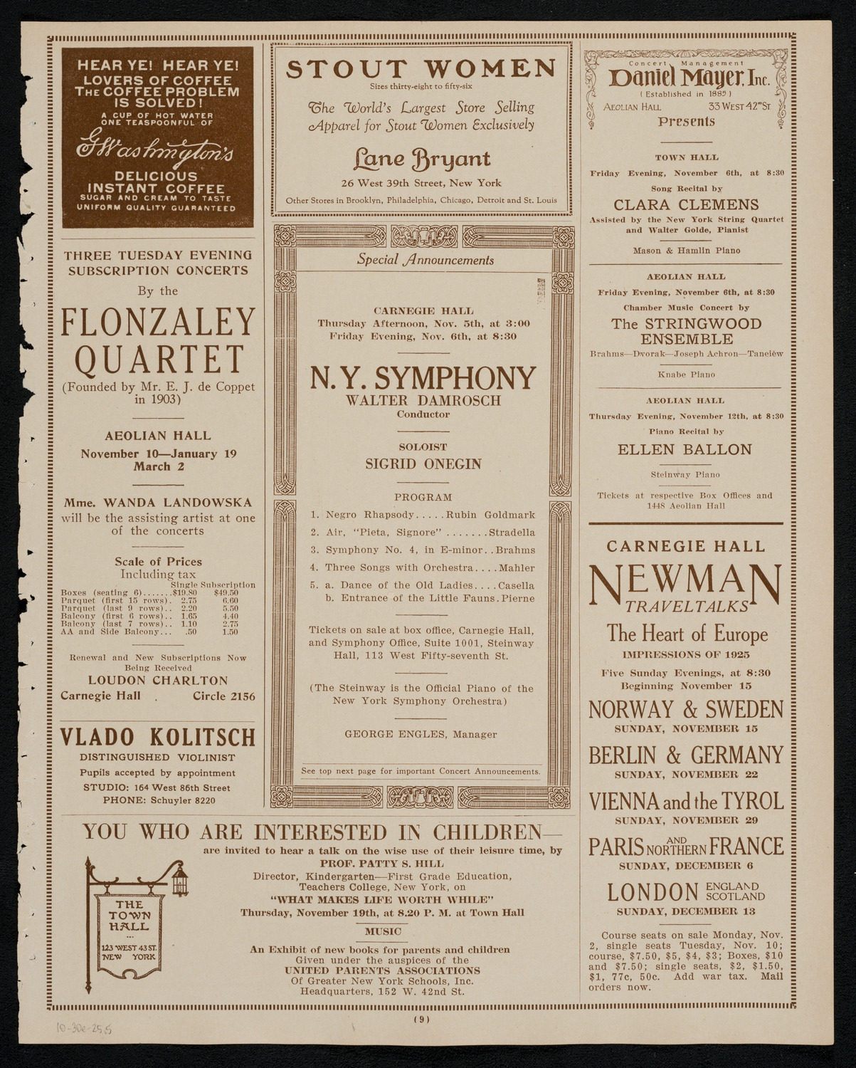 New York Symphony Orchestra, October 30, 1925, program page 9